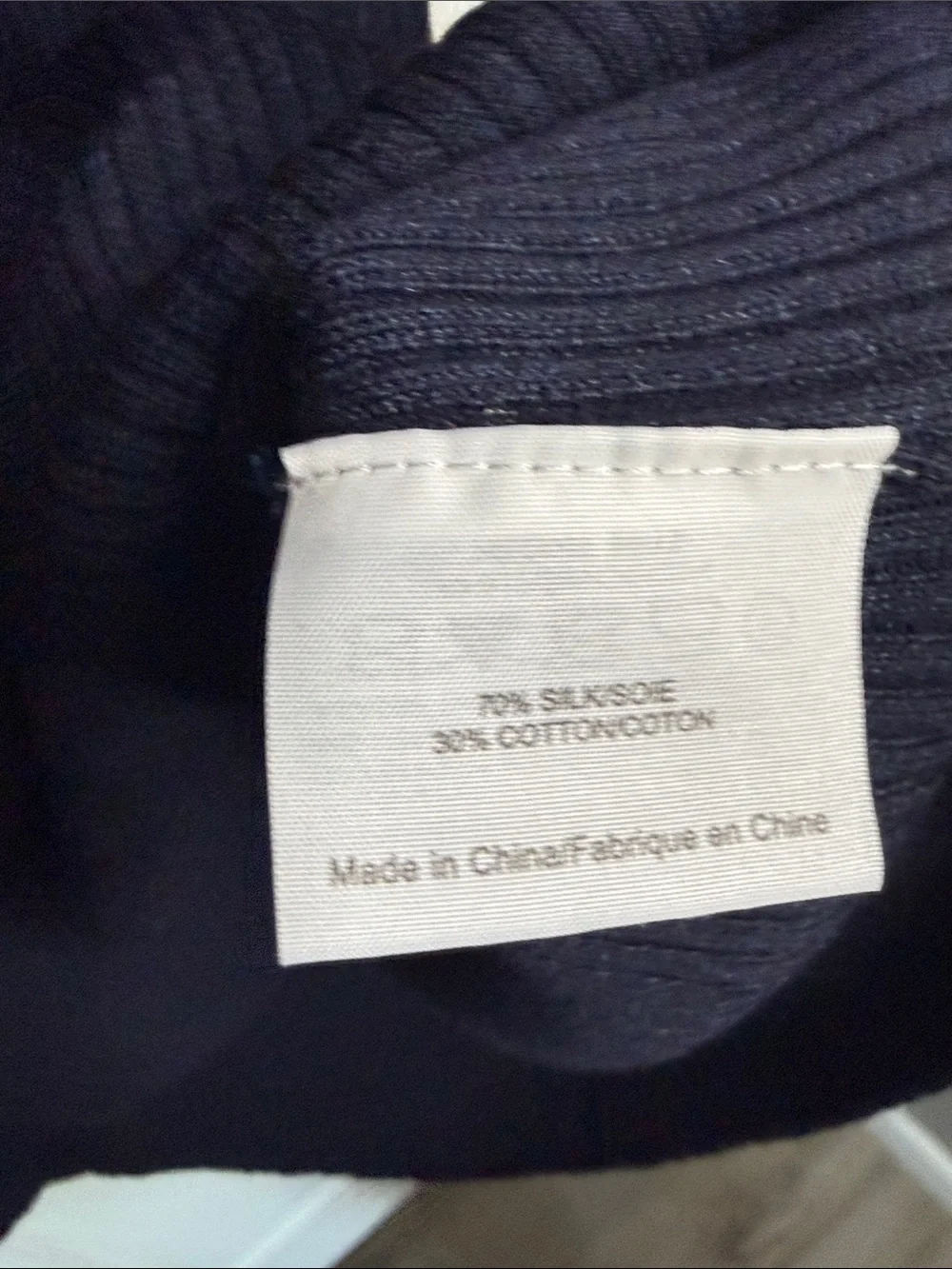 Tory Burch Silk Blend Navy Ribbed V-Neck Long Sleeve Sweater